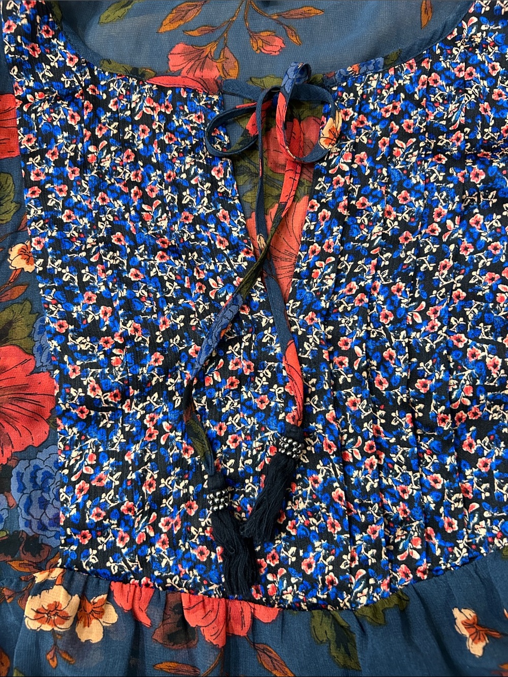 Daniel Rainn Garnet Babydoll Floral Peasant Boho Blouse Size Large - Picture 9 of 11